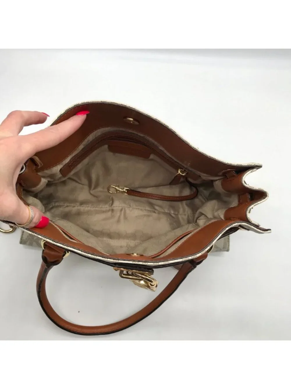 Michael Kors Ivory Monogram Canvas Hamilton Bag